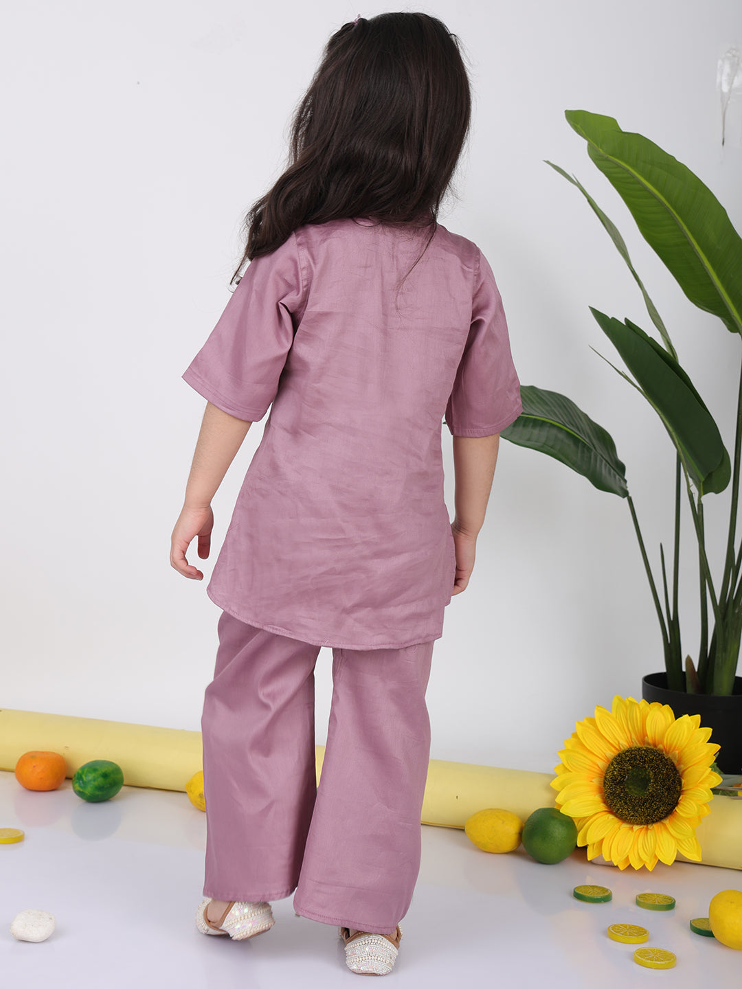 Purple embroidered short Kurti with pant