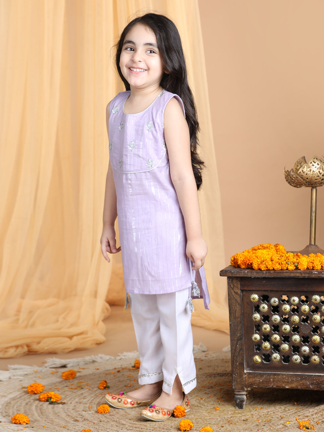Purple embroidered Kurti set