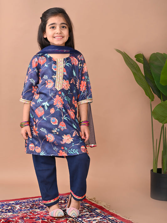 Blue printed Kurti with Plazo and dupatta
