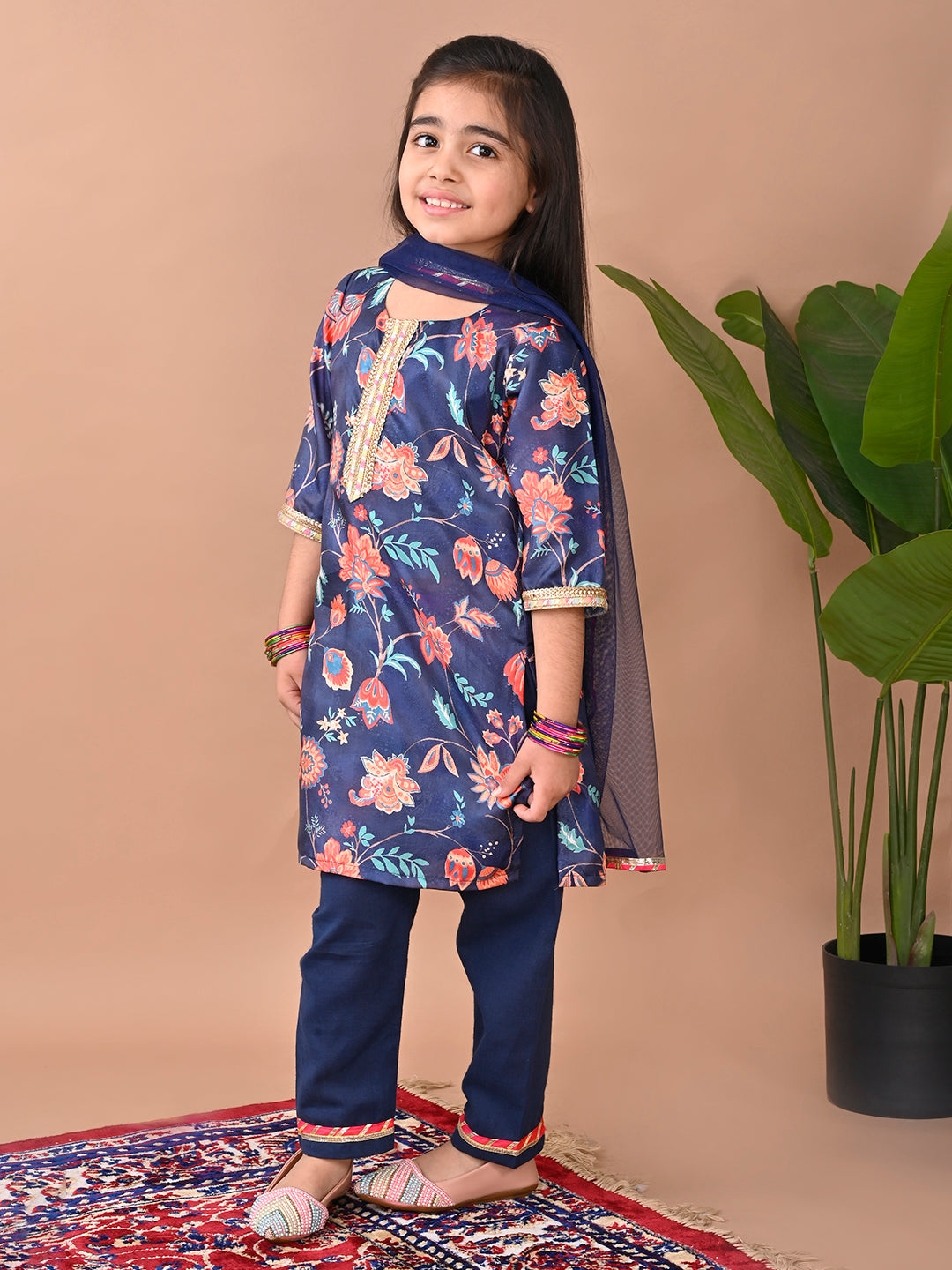 Blue printed Kurti with Plazo and dupatta