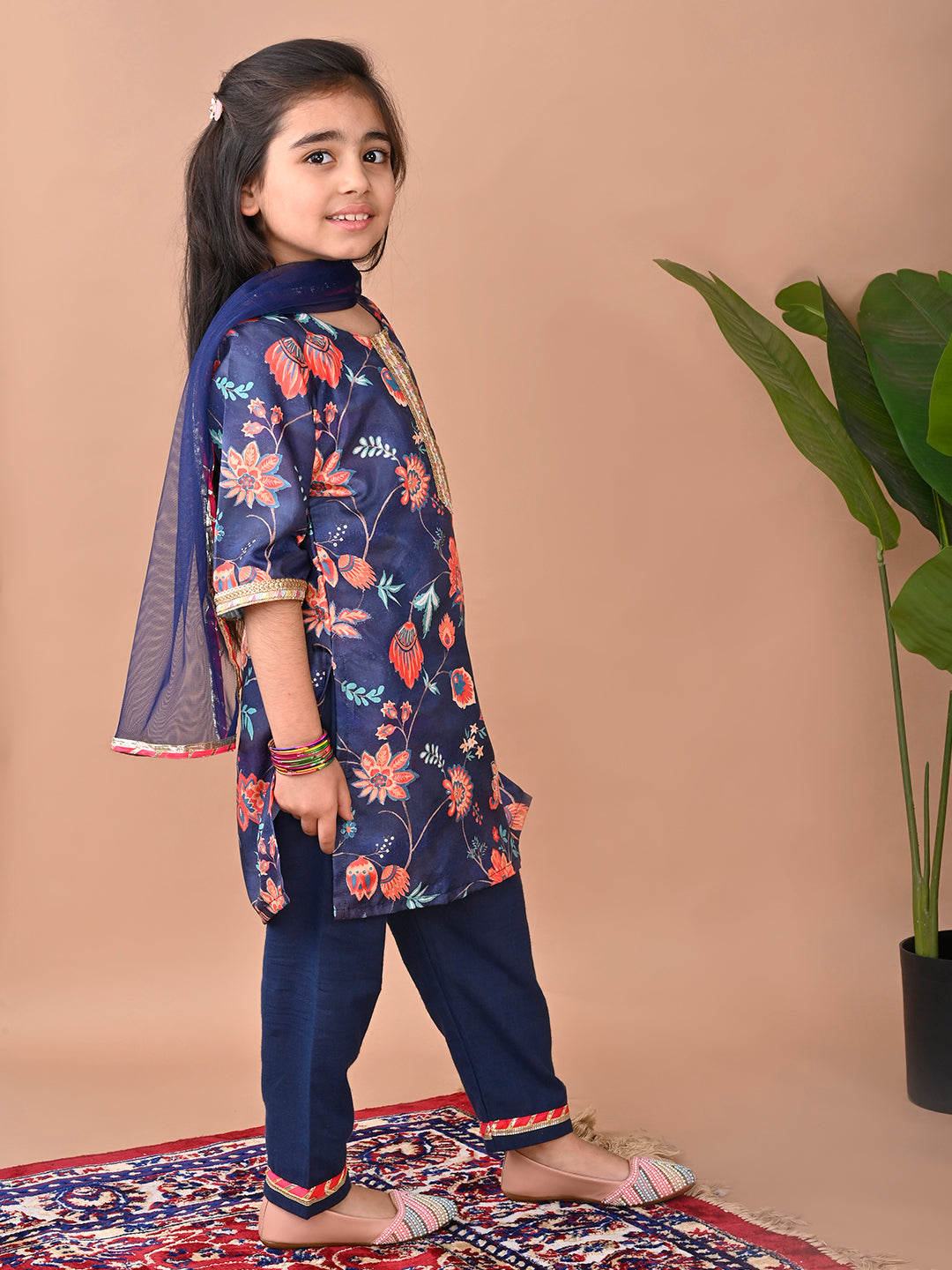 Blue printed Kurti with Plazo and dupatta