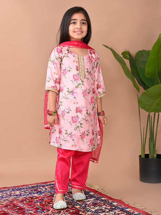 Pink printed Kurti with Plazo and dupatta