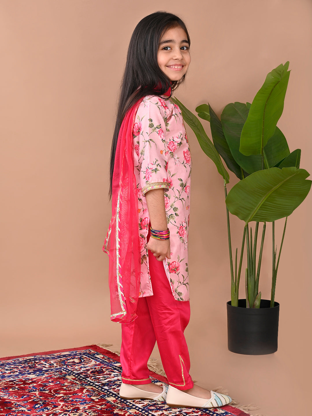 Pink printed Kurti with Plazo and dupatta