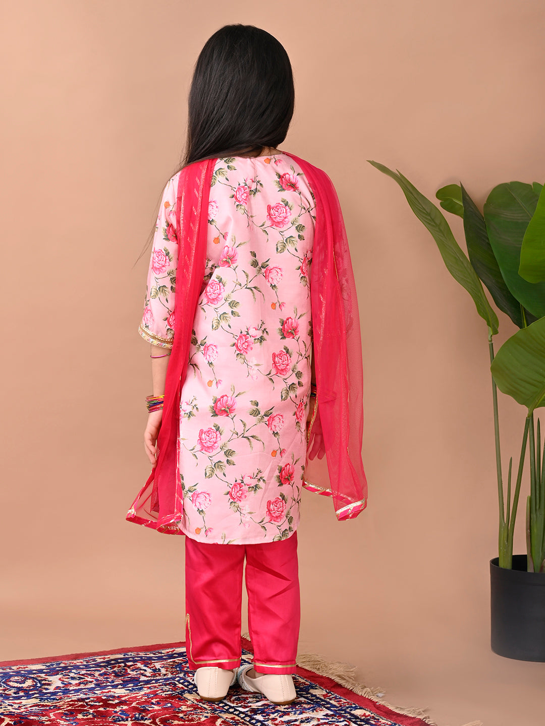 Pink printed Kurti with Plazo and dupatta