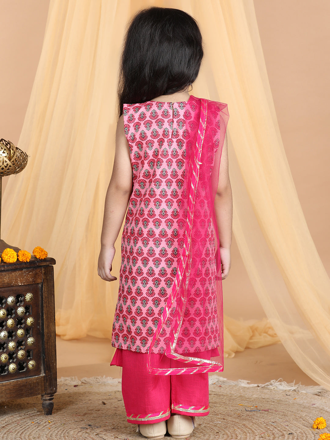 Pink Cotton Floral Printed Kurti set