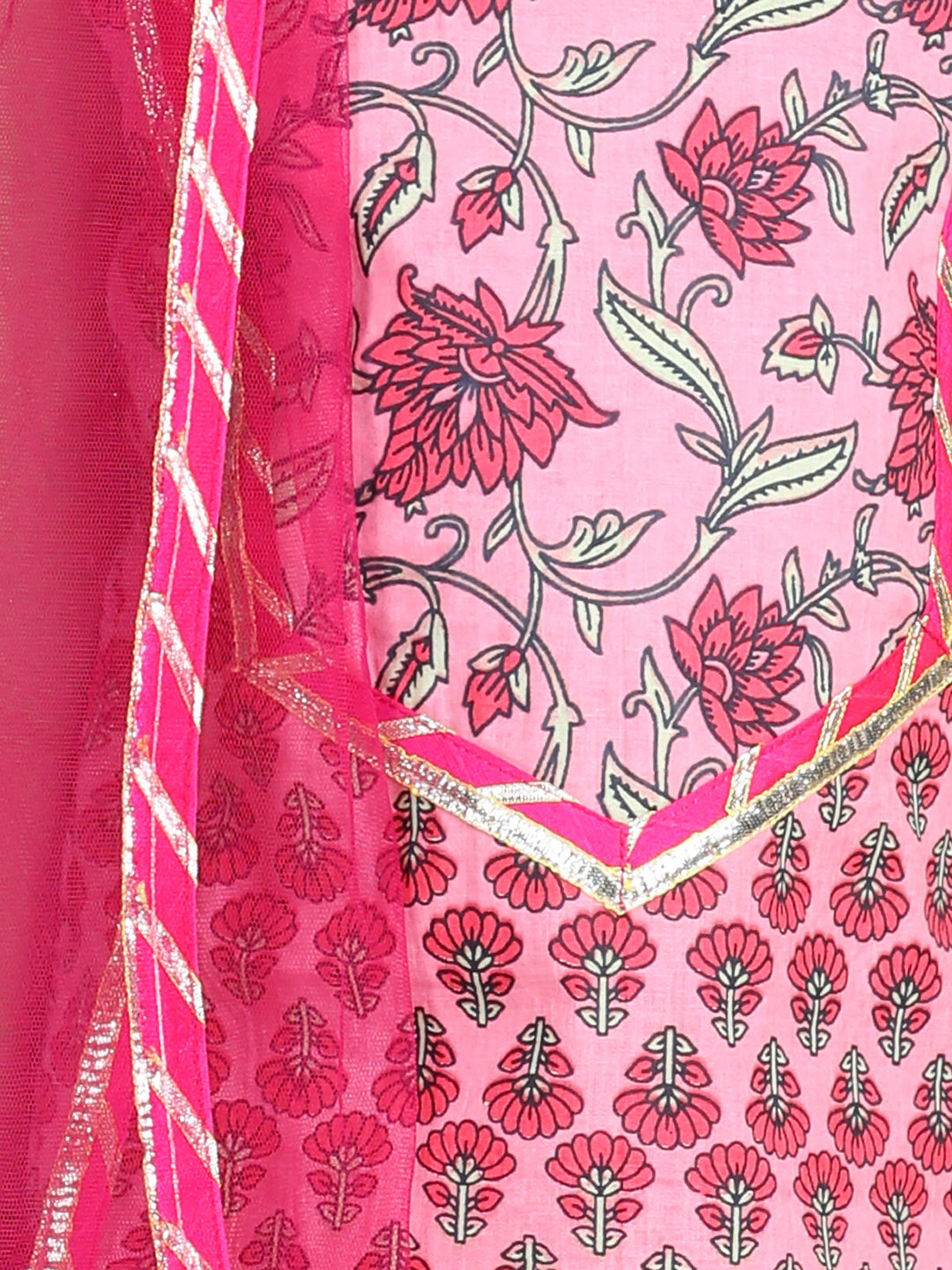 Pink Cotton Floral Printed Kurti set
