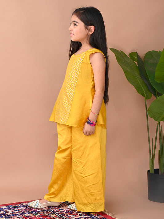 Yellow jacquard Kurti with pant