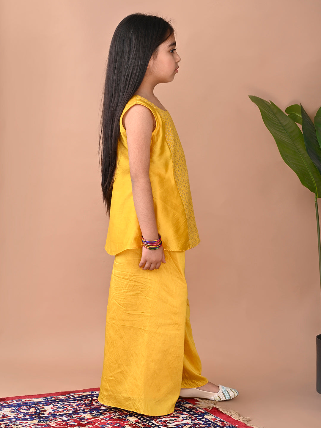 Yellow jacquard Kurti with pant