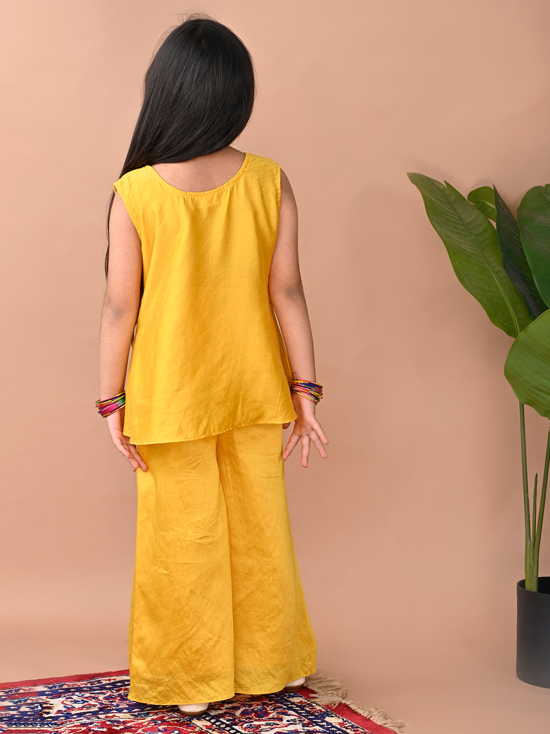 Yellow jacquard Kurti with pant