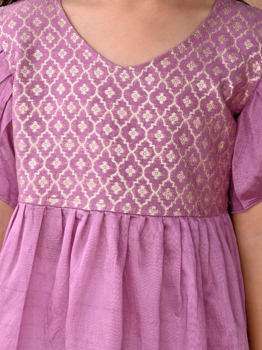 Purple cap sleeves jacquard Kurti with white pant