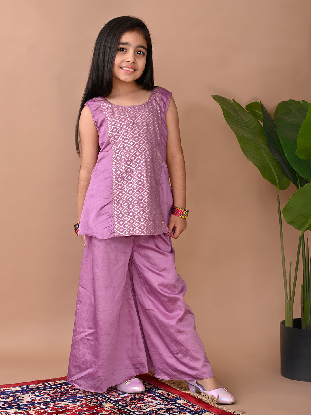 Purple jacquard Kurti with pant