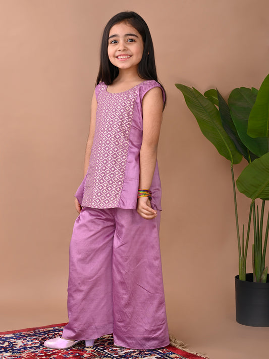 Purple jacquard Kurti with pant
