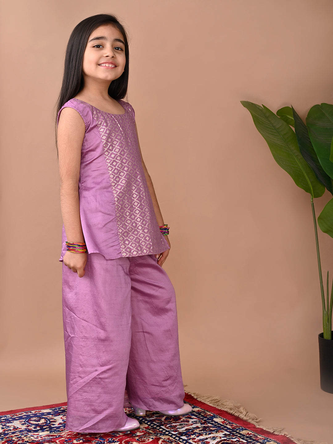 Purple jacquard Kurti with pant