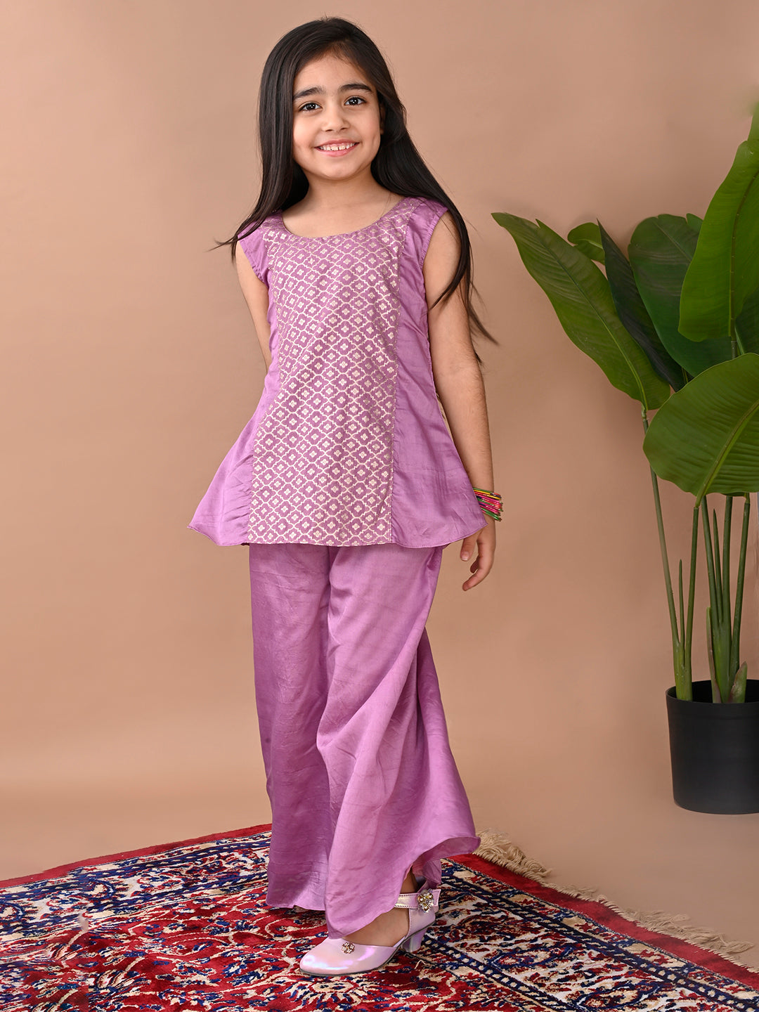 Purple jacquard Kurti with pant