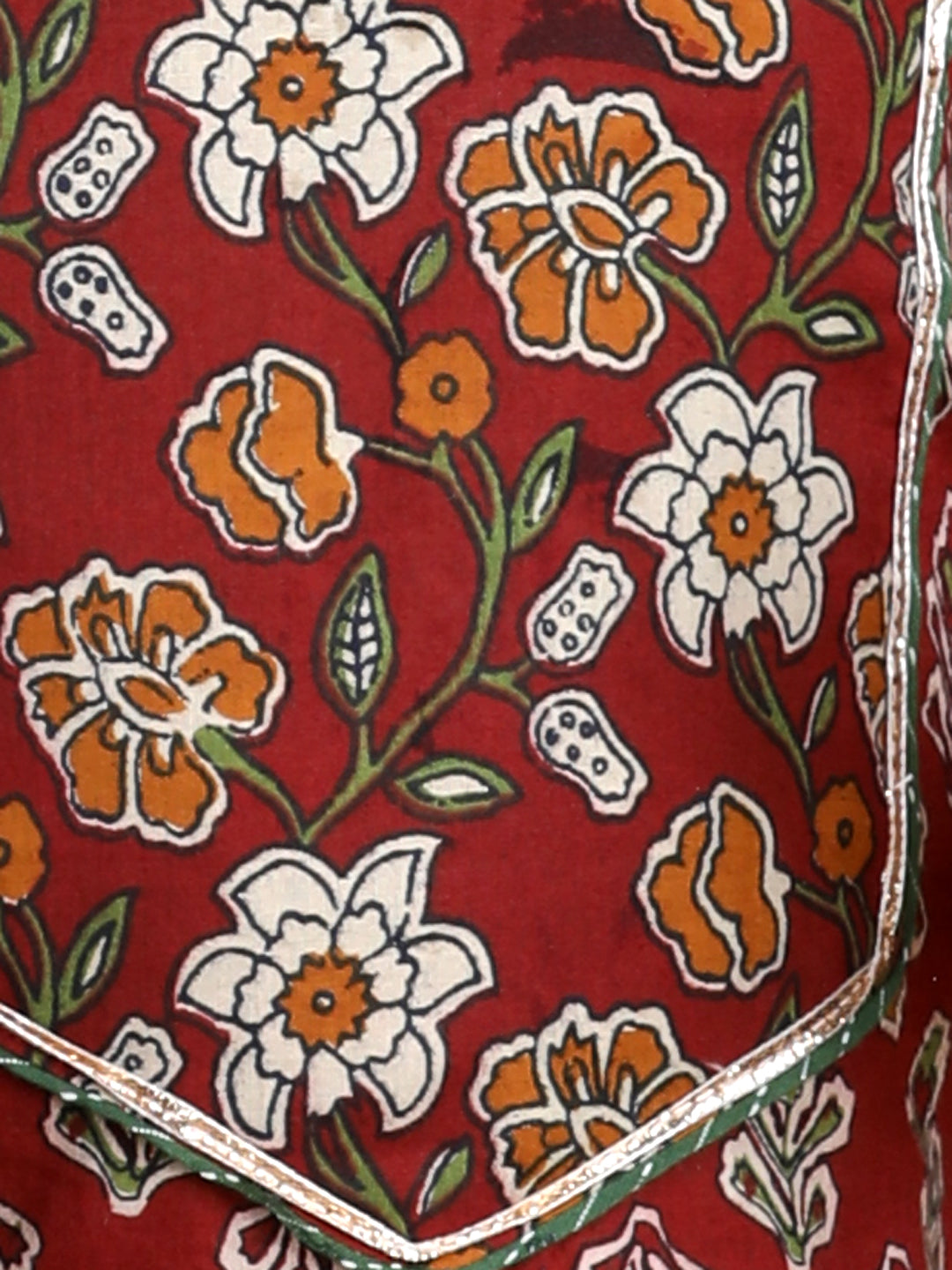 Red & Green Floral Cotton Kurti Set
