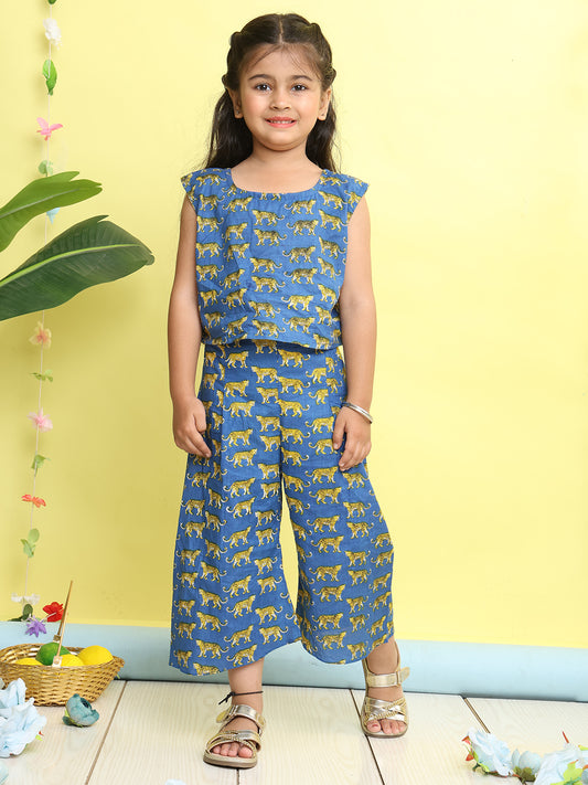 Blue cotton tiger printed cord set