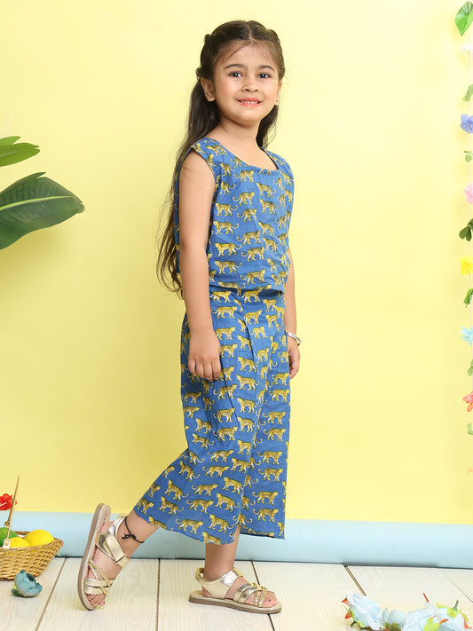 Blue cotton tiger printed cord set