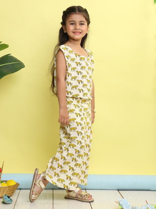 White cotton tiger printed cord set