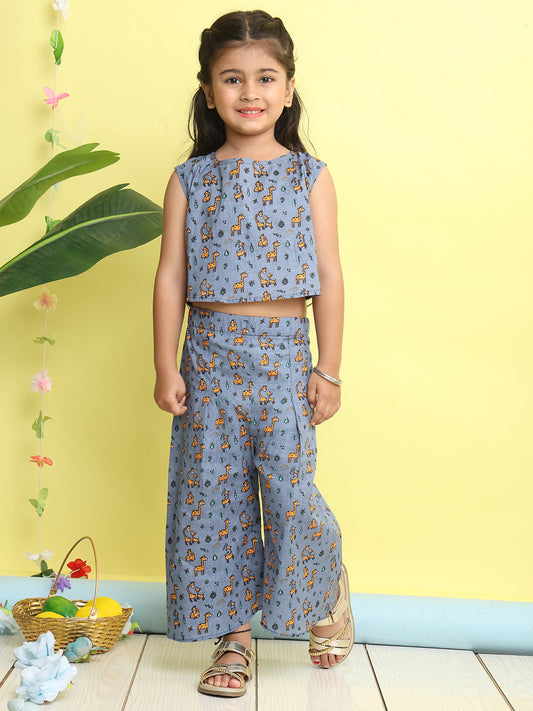 Grey cotton animal printed cord set