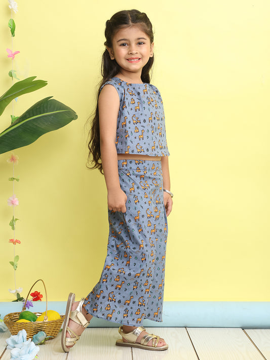 Grey cotton animal printed cord set