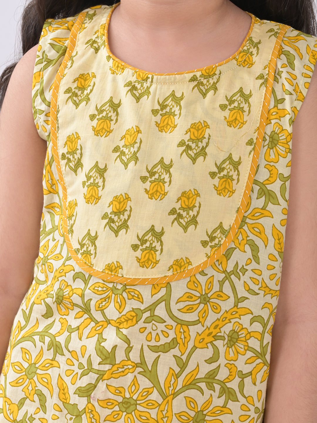 Yellow & Green Floral Kurti Set