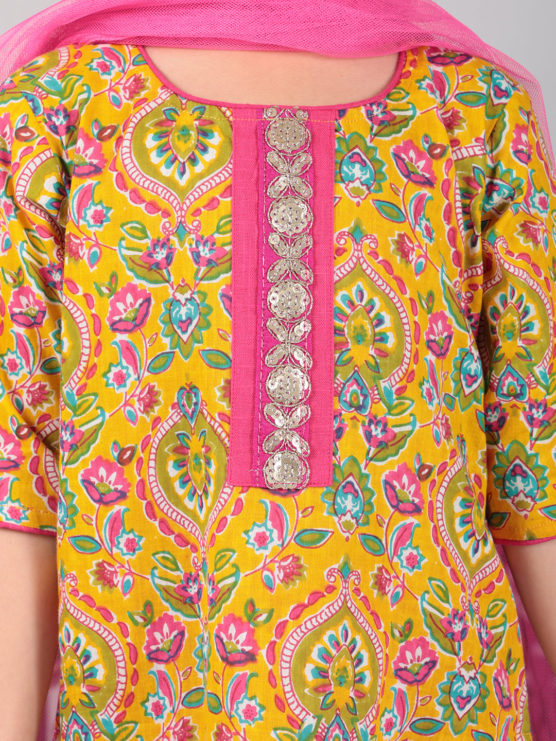 Yellow & Pink Floral Kurti set