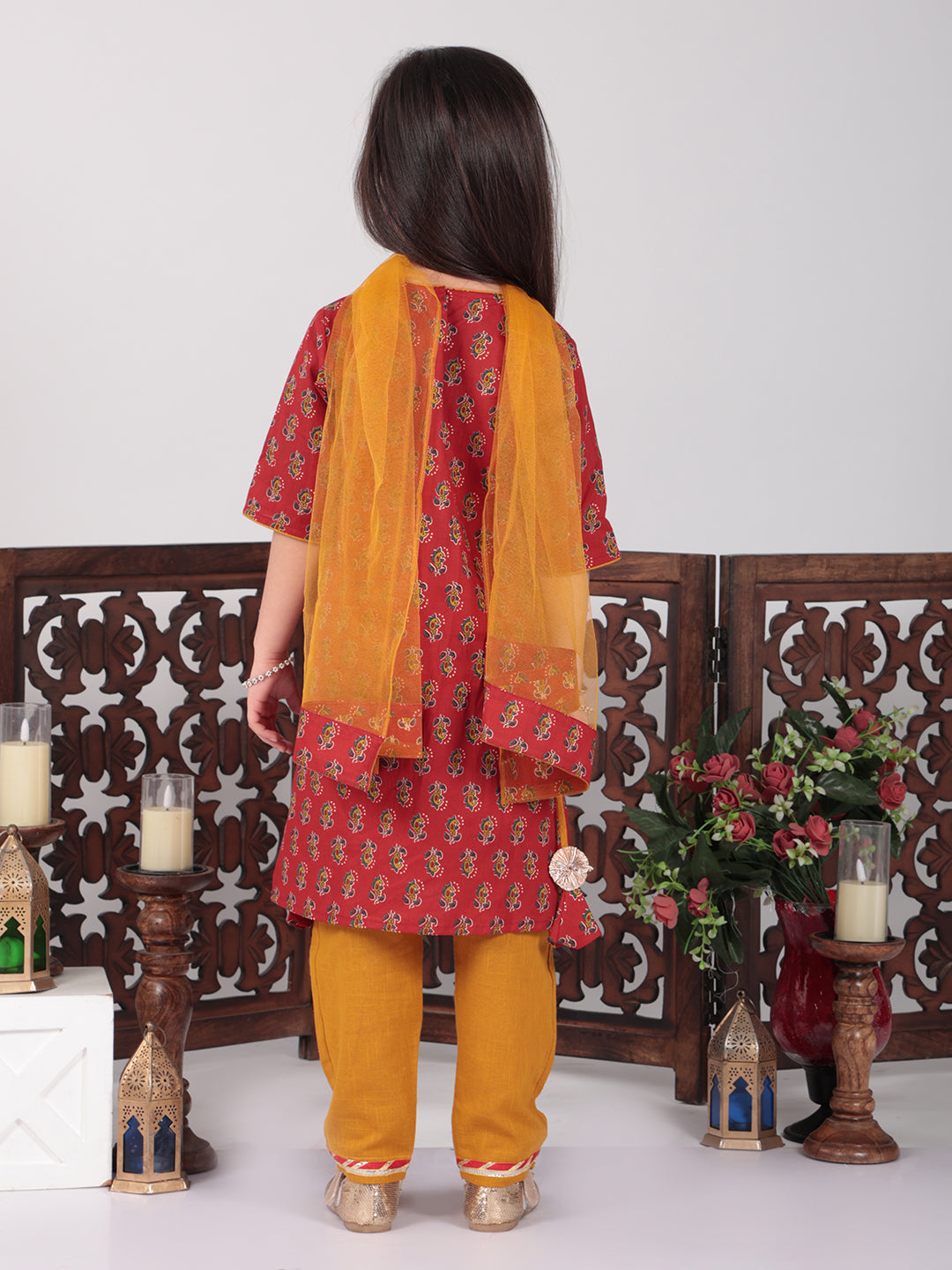 Red Cotton Floral Kurti set