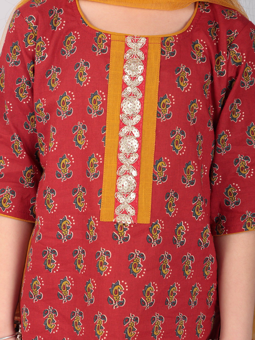 Red Cotton Floral Kurti set