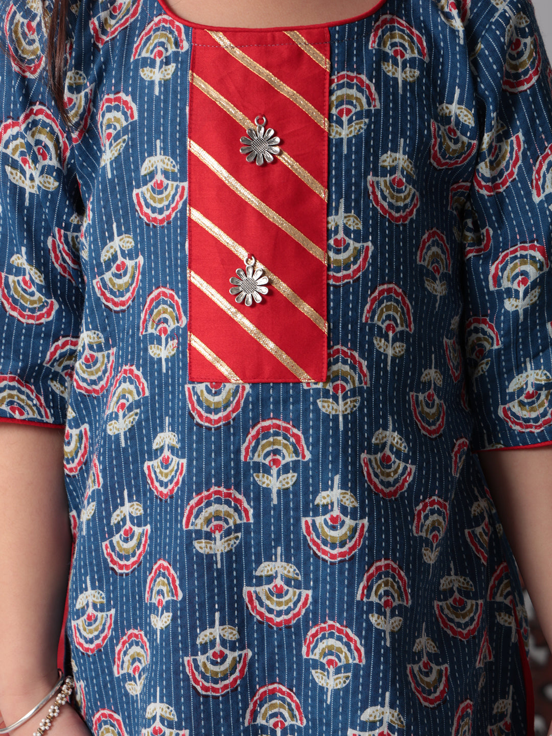 Blue Cotton Floral Kurti set