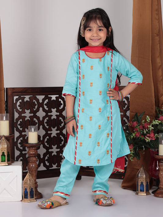 Blue embroidered Kurti set