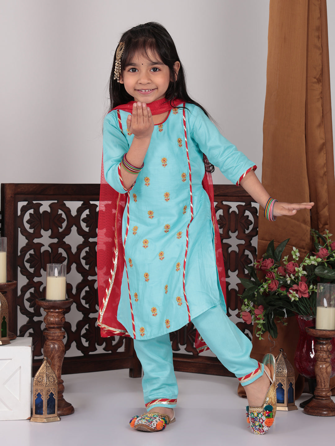 Blue embroidered Kurti set