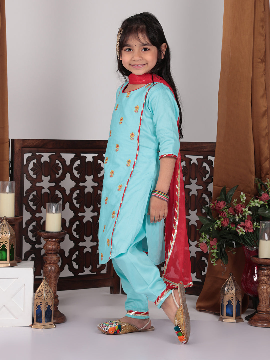 Blue embroidered Kurti set