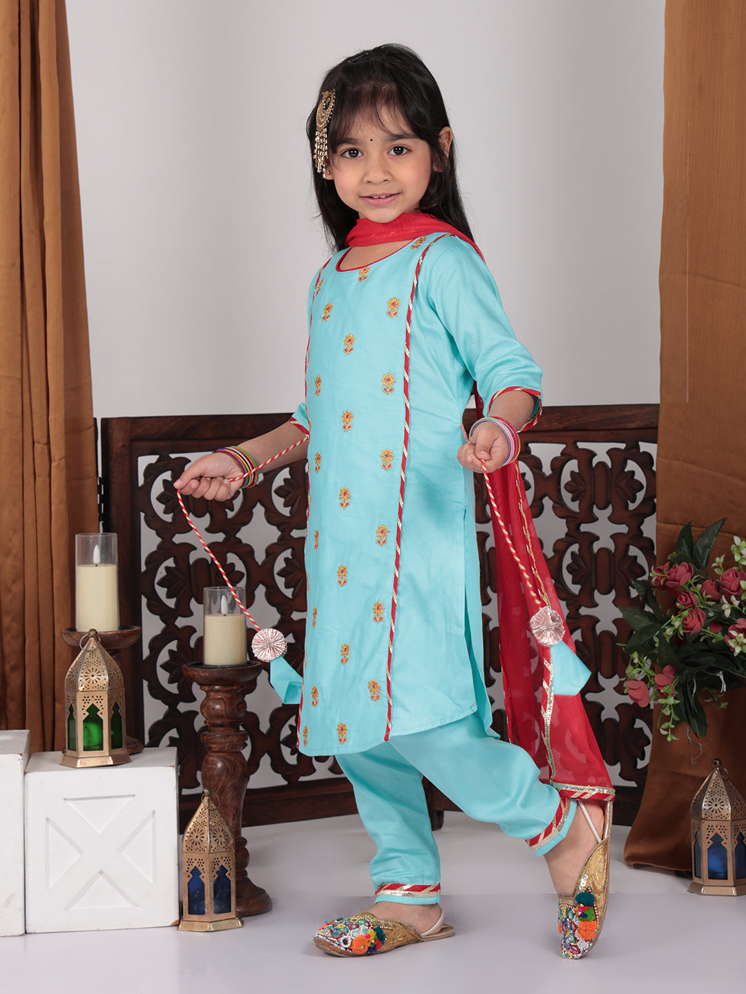 Blue embroidered Kurti set