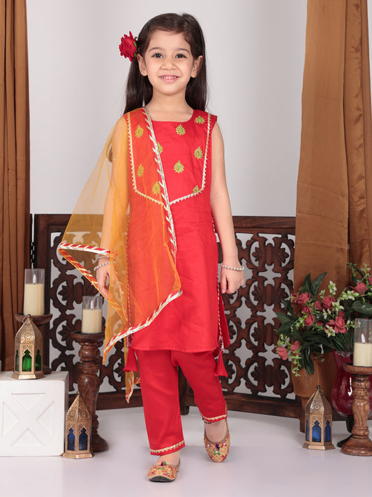 Red embroidered Kurti Set