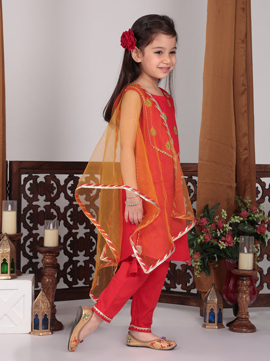 Red embroidered Kurti Set