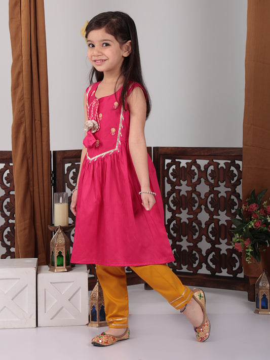 Pink & Yellow embroidered Kurti set