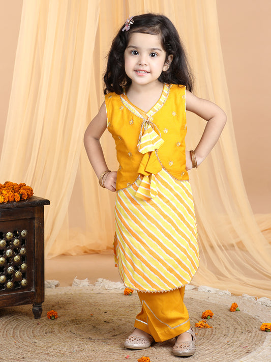Yellow Lehriya Kurti set