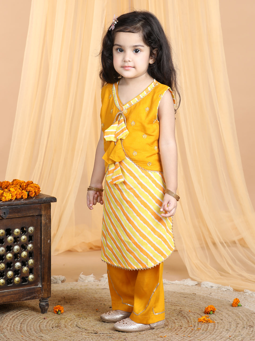 Yellow Lehriya Kurti set