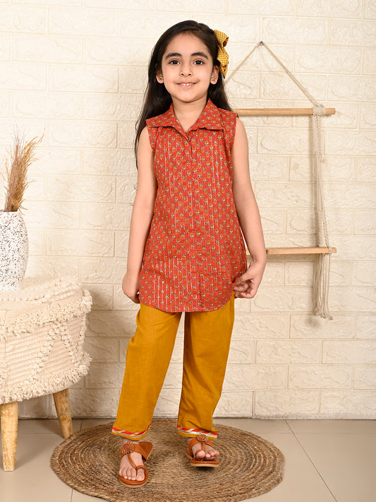 Red Kurti with Yellow Pant