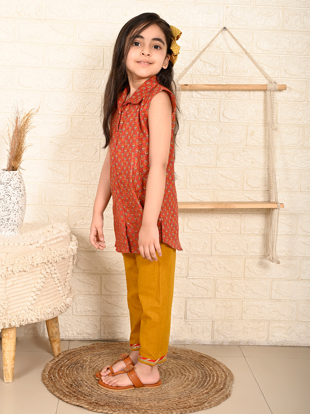Red Kurti with Yellow Pant