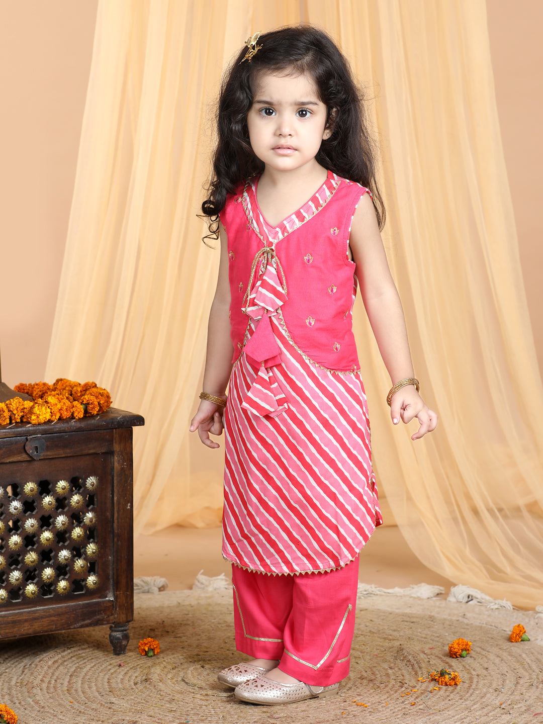 Pink Lehriya Kurti set