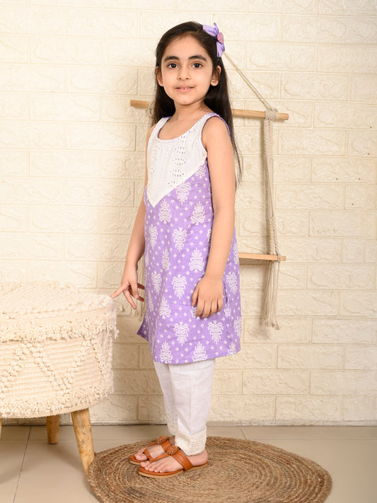 Purple Sleeveless Kurti Set