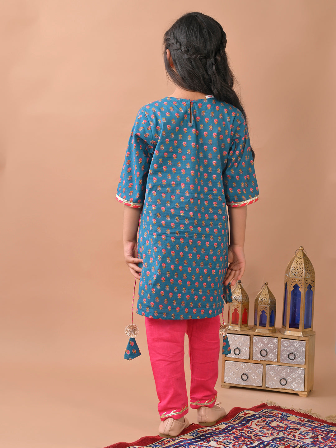 Blue kurti paired with Pink Plazo pant