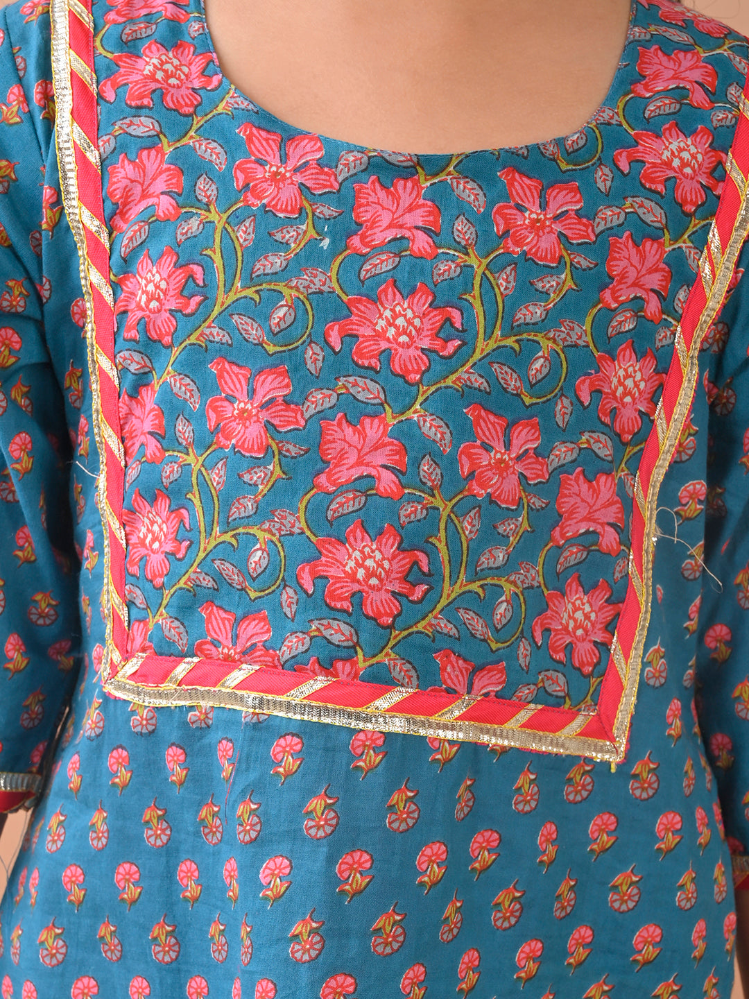 Blue kurti paired with Pink Plazo pant