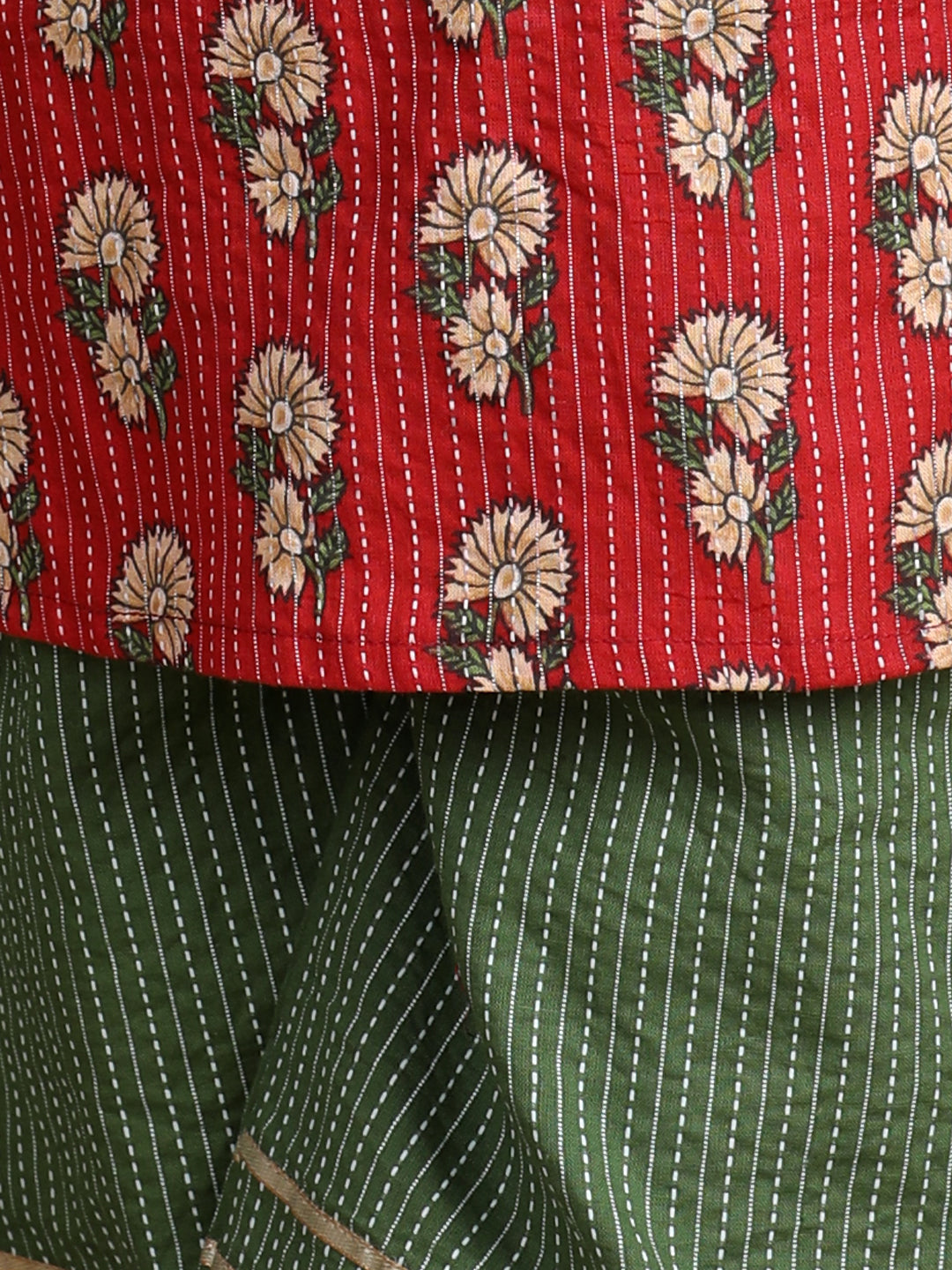 Red & Green Cotton Kurti Set
