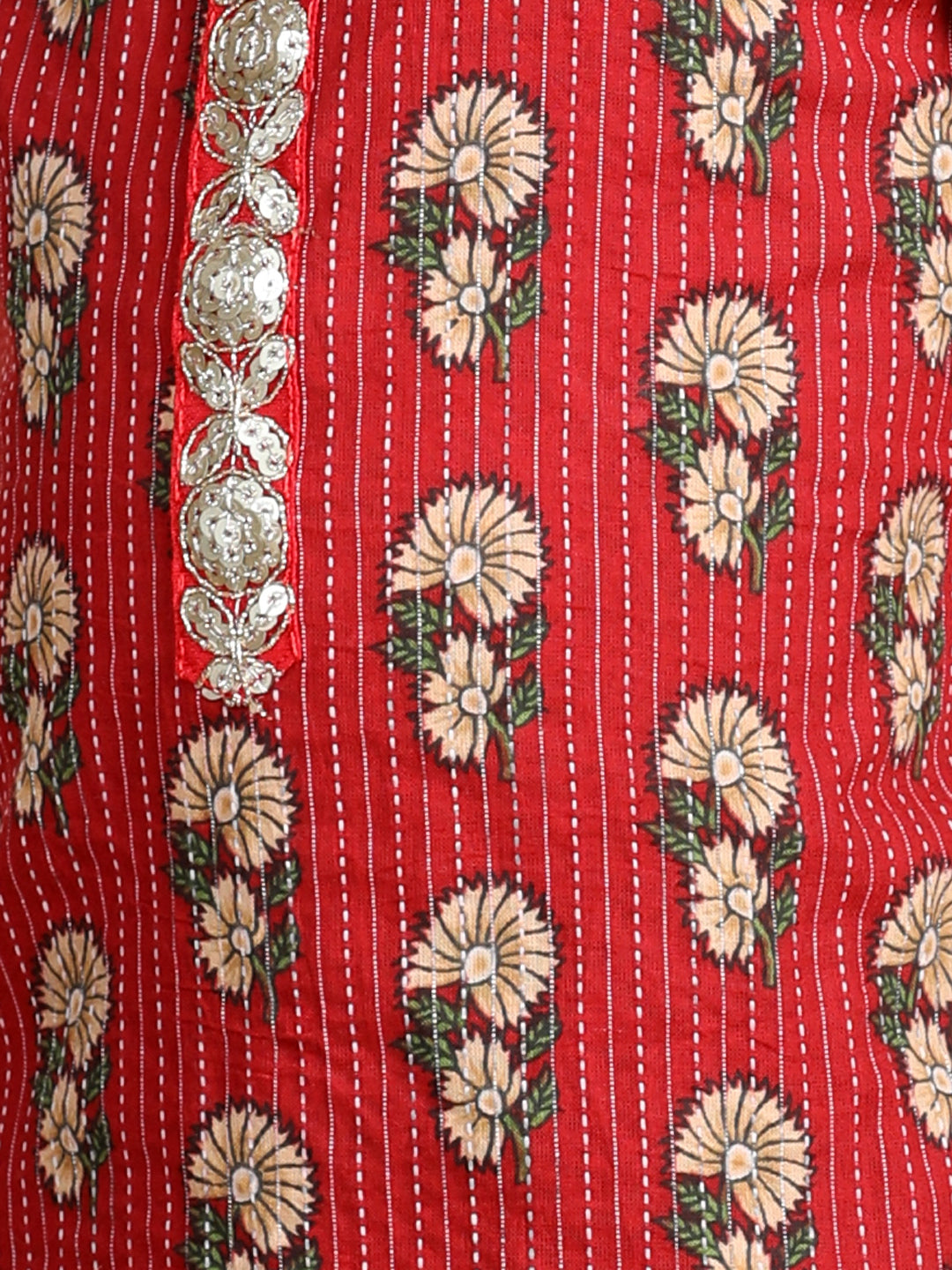 Red & Green Cotton Kurti Set