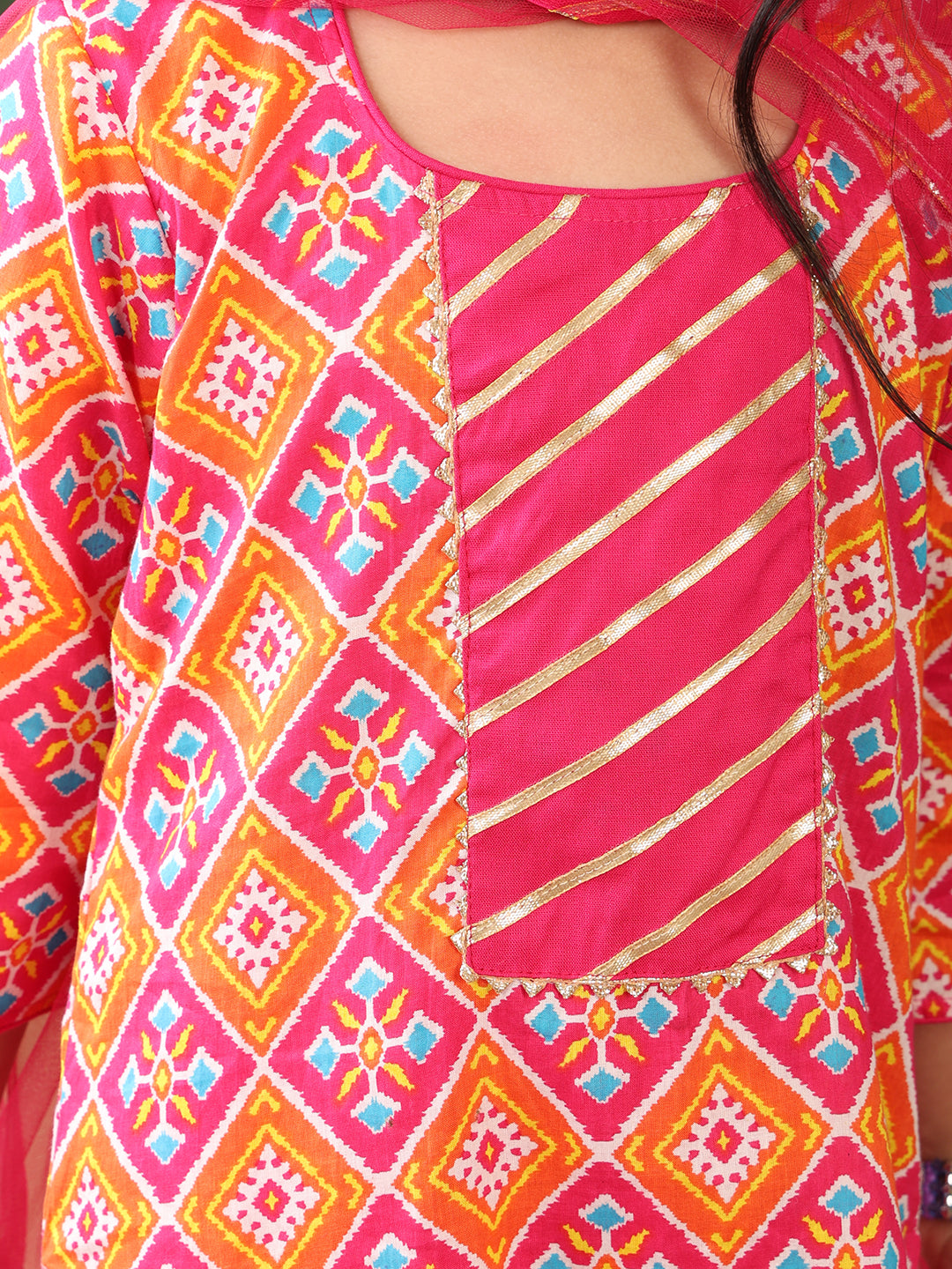 Red Kurti paired with pink Plazo pant and dupatta
