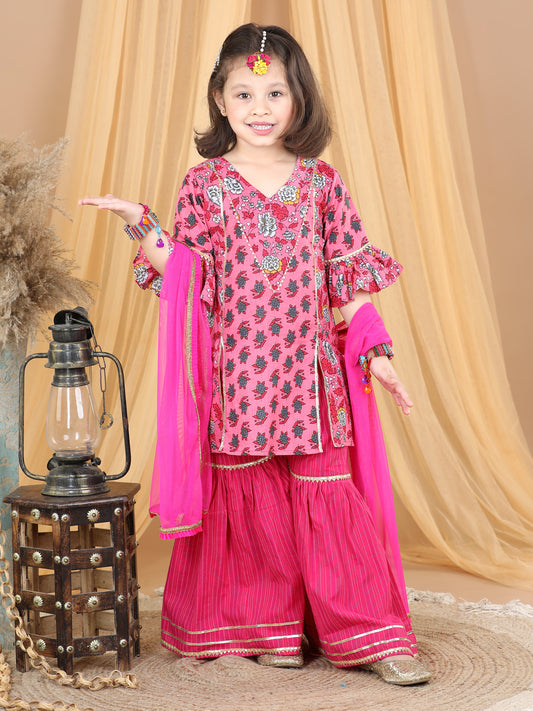 Pink Kurti with Pink sharara pant and dupatta
