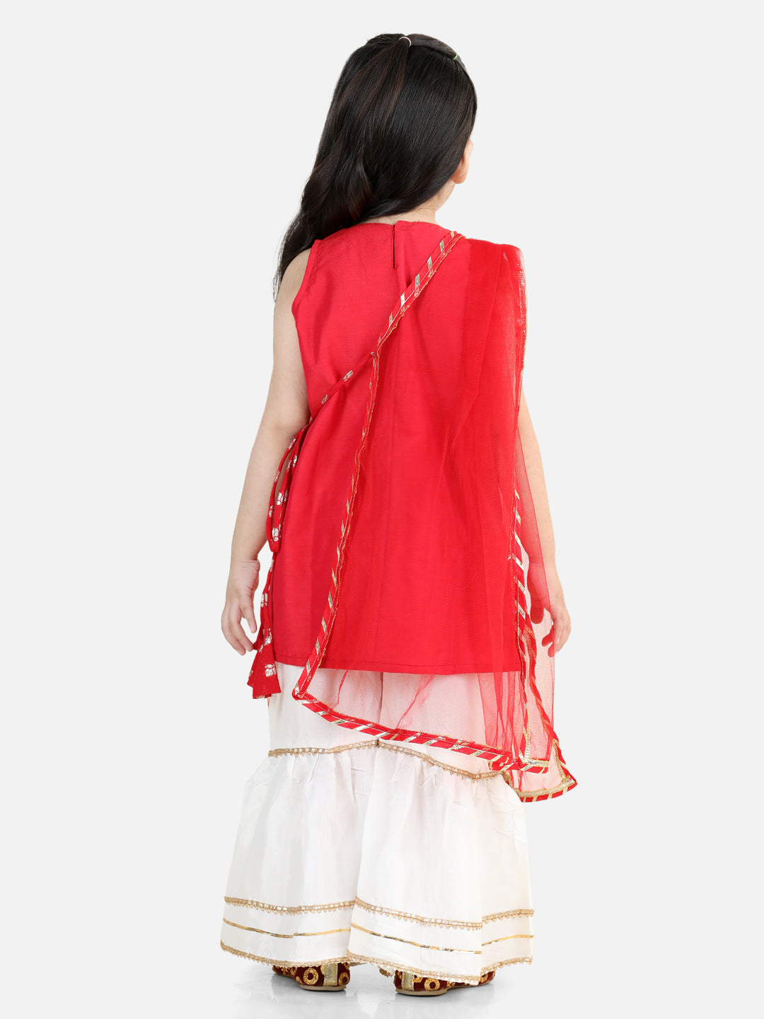 Red Embroidered Butti Kurta With Lace Detailed Sharara & Dupatta