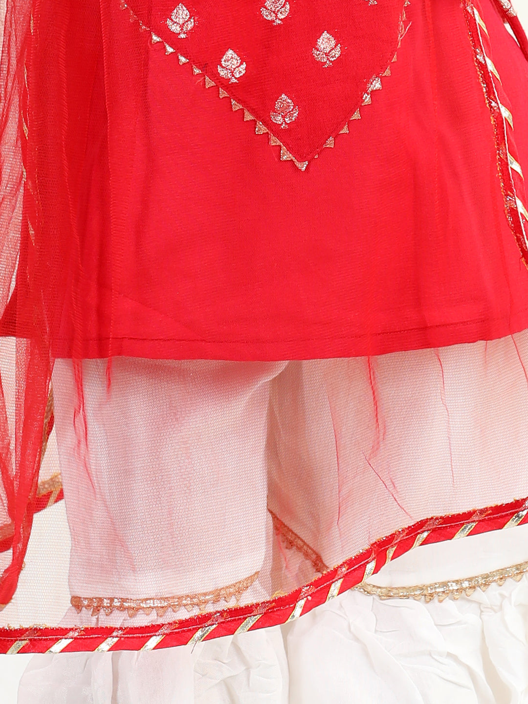Red Embroidered Butti Kurta With Lace Detailed Sharara & Dupatta